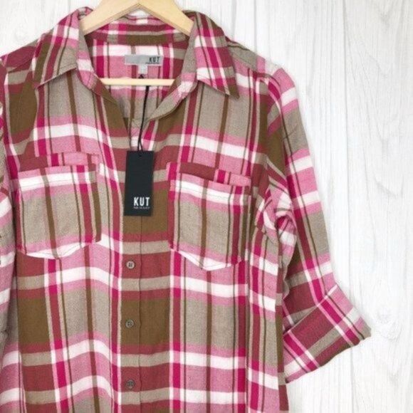 KUT FROM THE KLOTH Hannah Button Down Plaid Shirt  - Picture 2 of 7